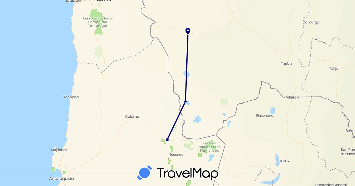 TravelMap itinerary: driving, plane in Bolivia (South America)
